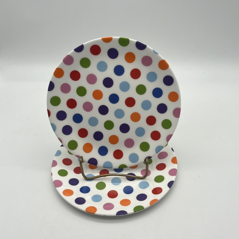 Sheltonian Bone China Staffordshire England Salad Plates x2 Polka Dot Whimsical